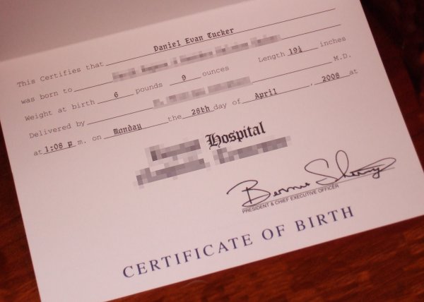 Daniel's birth certificate