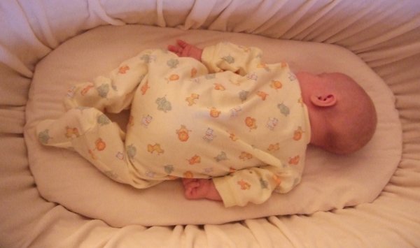 Big boy in Moses basket